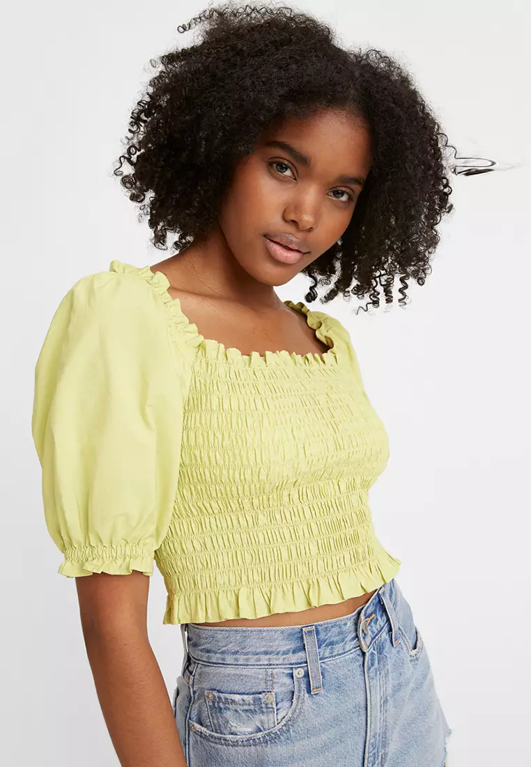 Yellow short sleeve blouse outlet