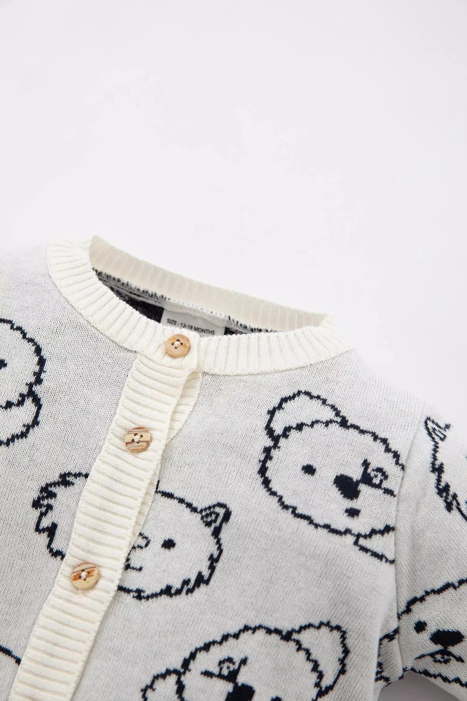 Cat and Dog Patterned Crew Neck Knitwear Cardigan