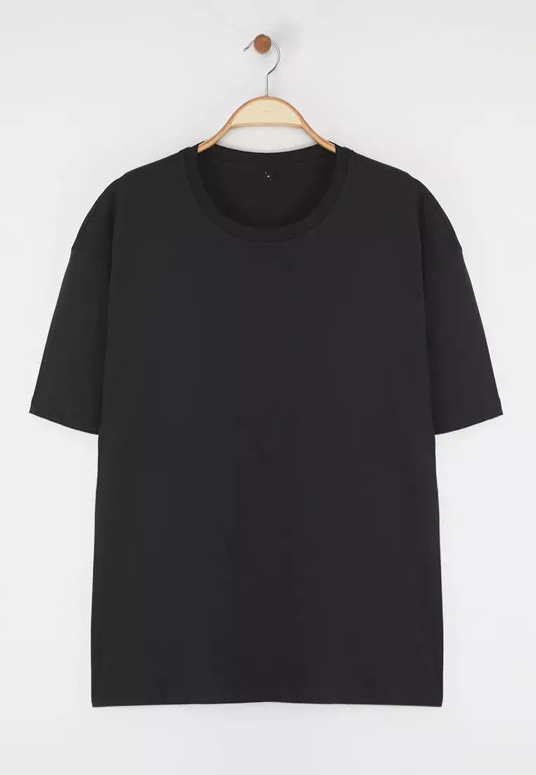 Black Oversize/Wide Cut Back Eagle Printed 100% Cotton T-Shirt TMNSS25TS00117