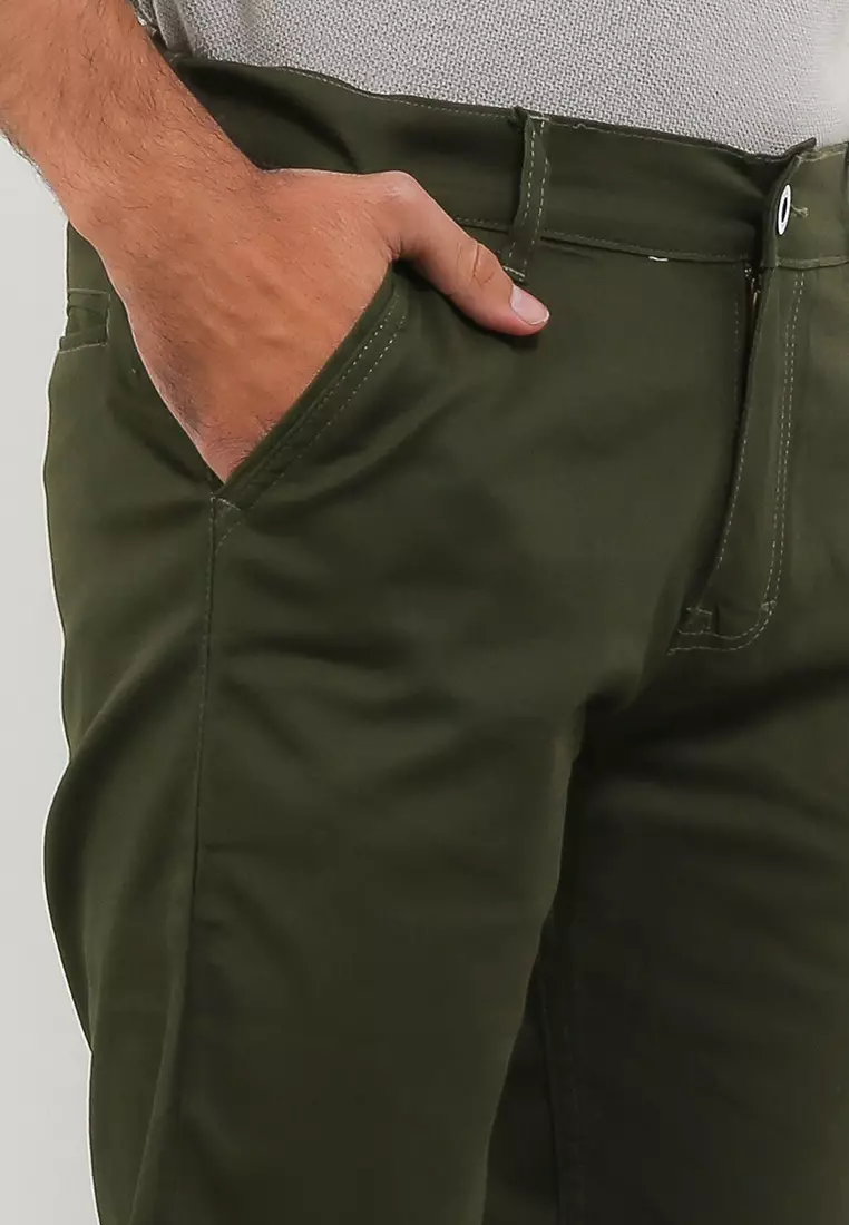 Celana Chino Pants Cotton Twill Stretch - Army Green