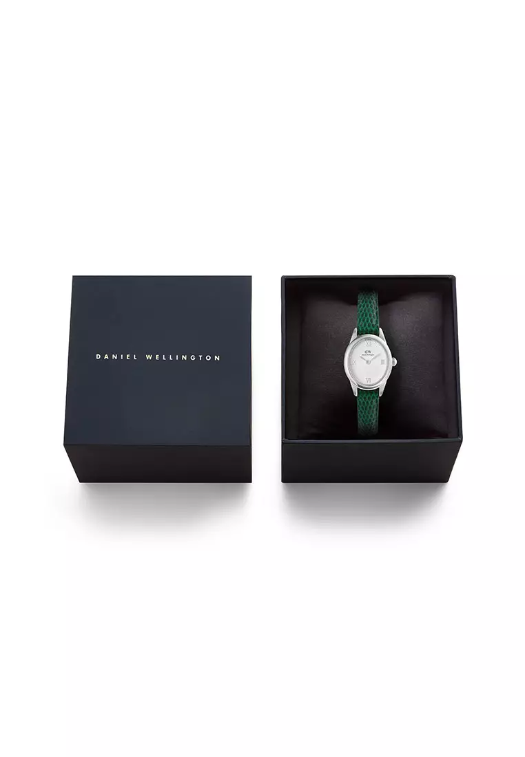 Ophelia Mini Green Lizard White Guilloché Silver - Women Watch Stainless Steel Leather Strap watch DW Official Authentic Original