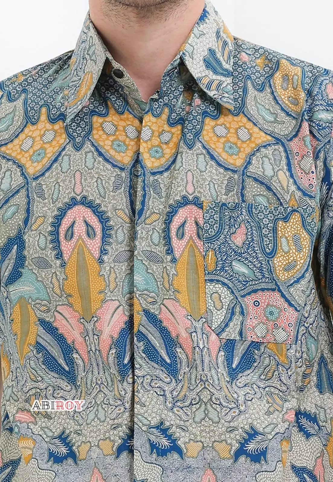 Cempraka Abu Kemeja Batik Pria Premium Slimfit Lengan Pendek NLN