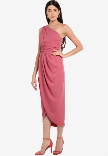 Shop Forever New Mandy One Shoulder Drape Midi Dress Online On