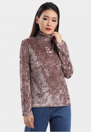Suede Turtle Neck Blouse in Brown