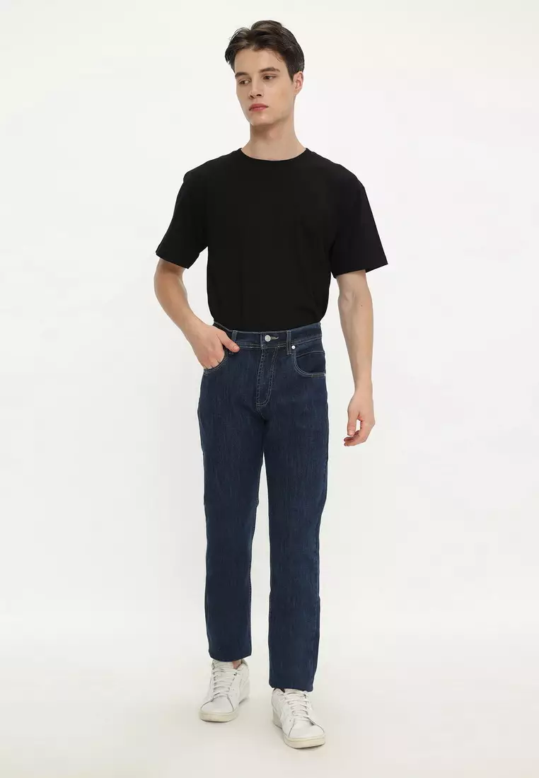 POLICE Celana Jeans Stretch Panjang V Pocket Xavier Dark Regular Fit Pria