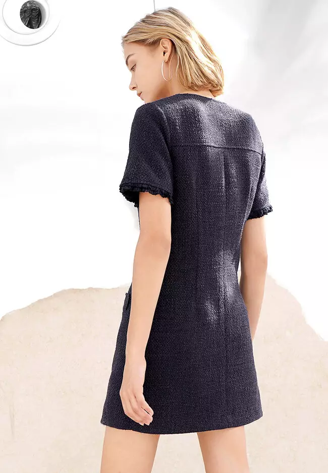 Contrast Trims Button-Up Dress