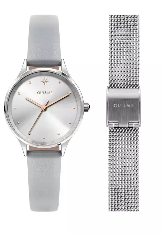 [Sustainable Watch] Oui & Me Minette Special Pack Grey Leather with Extra Silver Mesh Band Ladies Watches ME010168