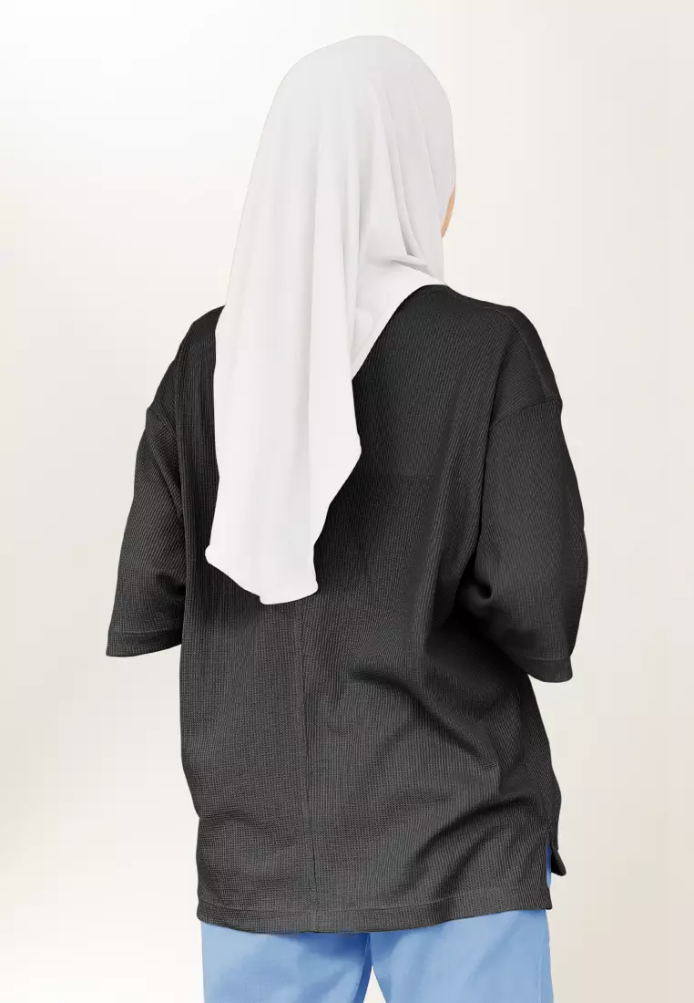 Zelena - Waffle Tshirt Basic | Kaos Waffle | Atasan Casual Sporty - Black