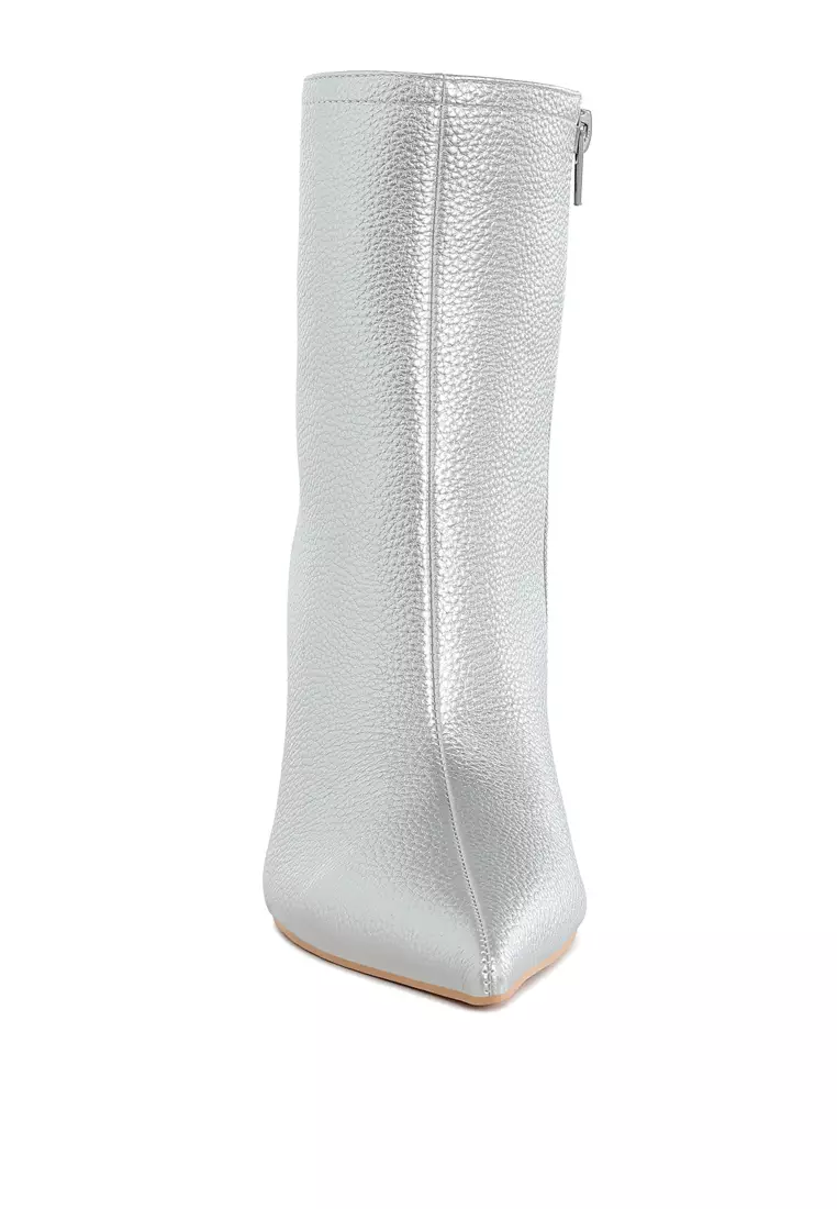 Metallic Pointed Toe Ankle Boots in Silver