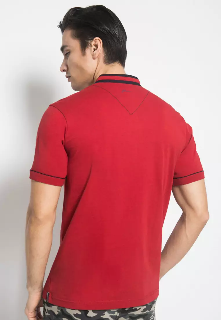 Johnwin - Slim Fit - Kaos Casual - Kaos Pria - Polo Round Neck - Merah