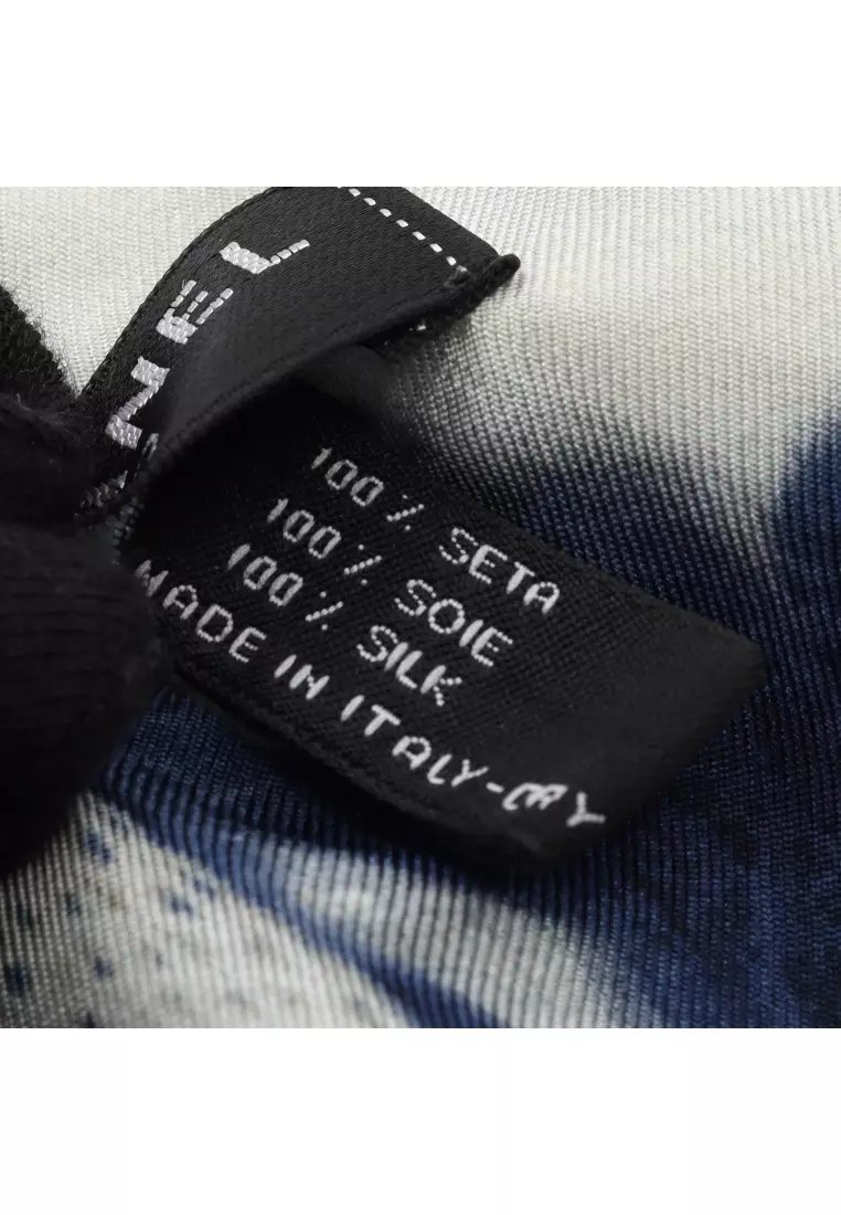 Pre-Loved Chanel shawl scarf logo silk dark blue gray
