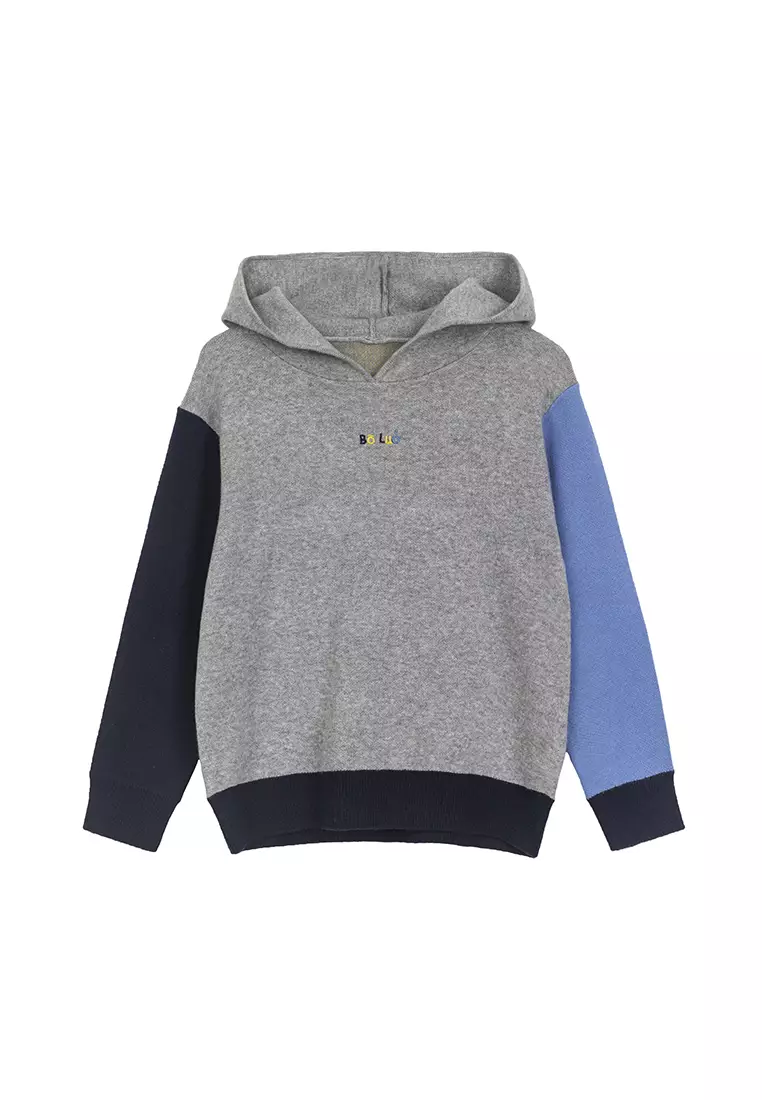 男女小童带帽毛衣后背提花设计撞色针织衫