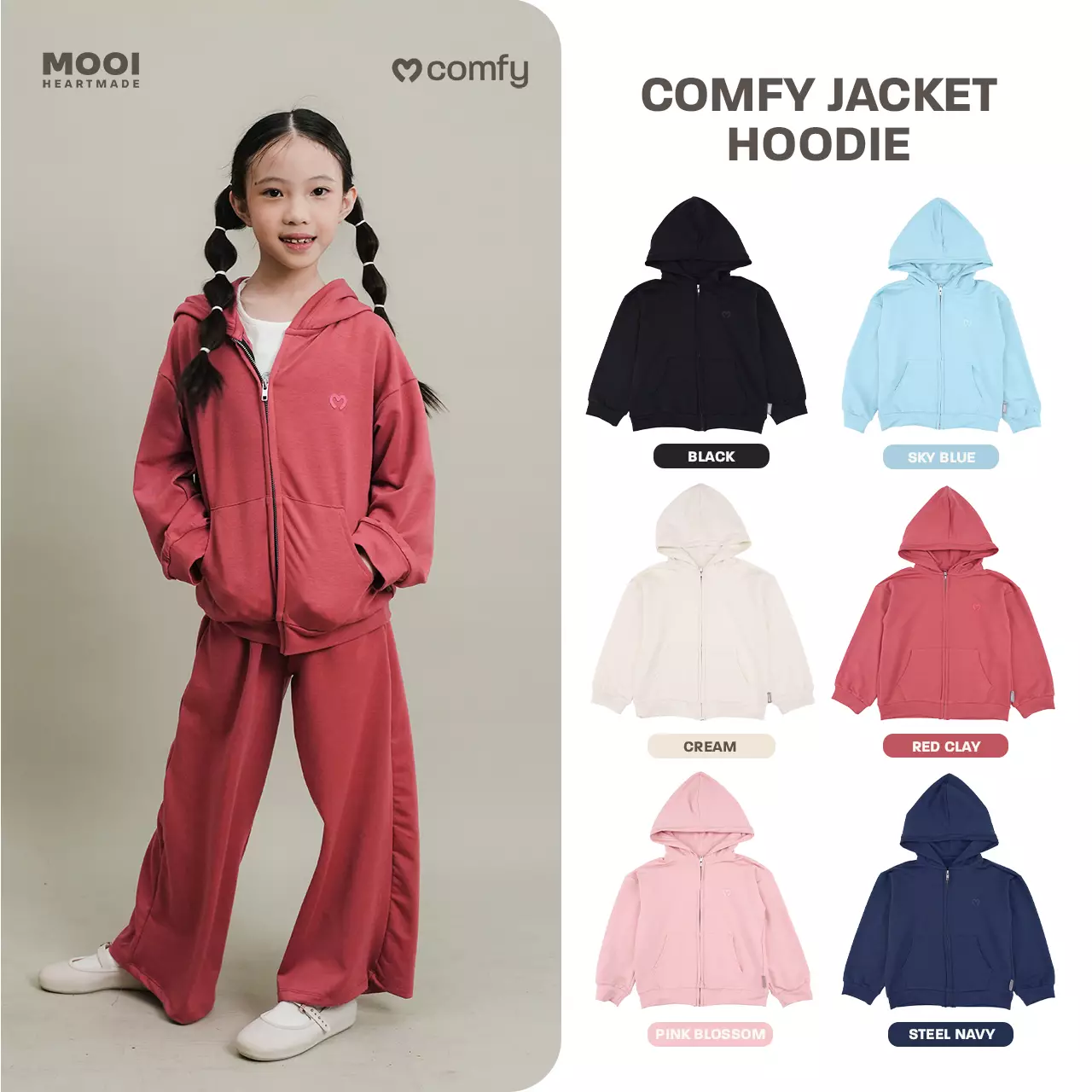 Mooi Atasan Hoodie Panjang Anak Comfy Jacket Hoodie - Red Clay