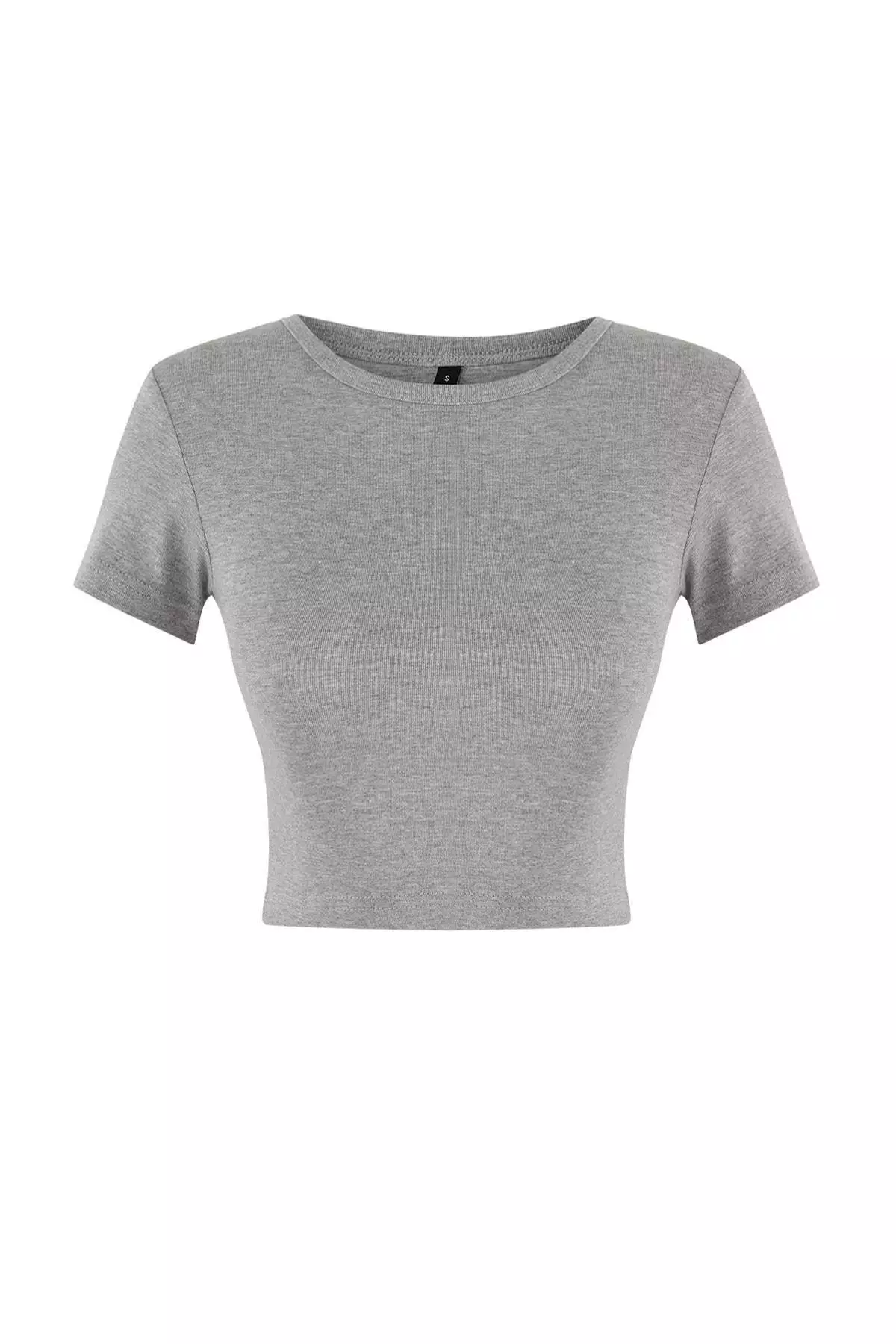 Navy Blue-Grey Melange 2-Pack Crop Viscose/Soft Fabric Stretchy Knitted Blouse Twoss23Bz18
