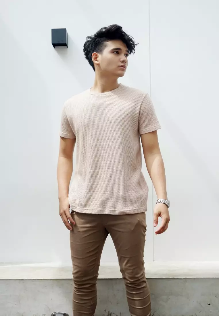 Kale Waffle Beige / Kaos Polos Tekstur Lengan Pendek Pria / Unisex