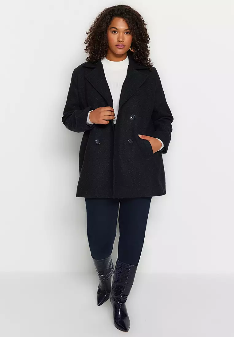 Plus Size Lined Double Closed Stamp Coat