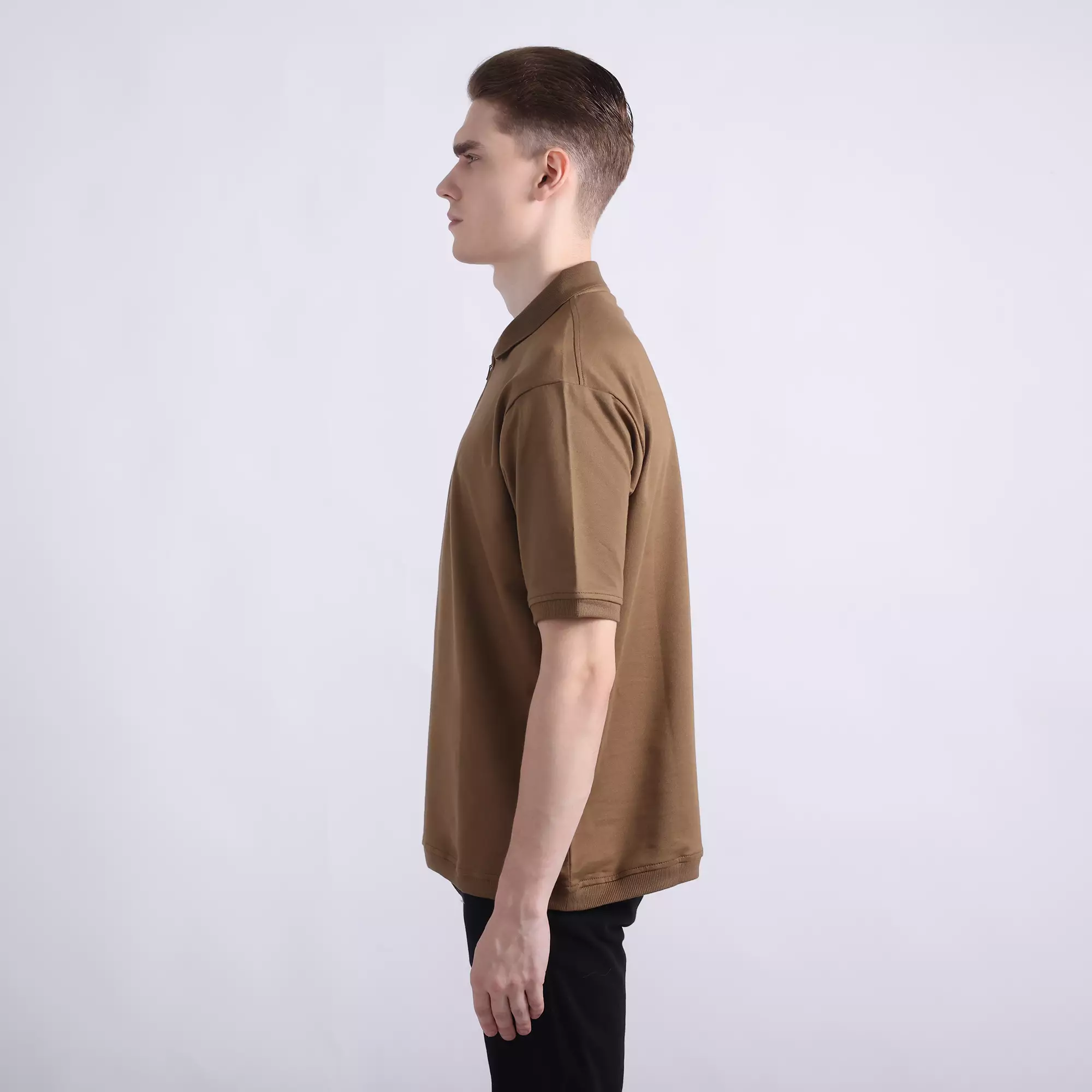LARUSSO Resort Collection - Asher Zip Polo Shirt - Sepia Brown