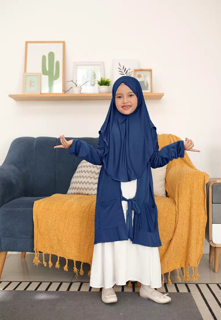 Alifa Bergo Anak | Hijab Instan Anak | Kerudung Instan | Cardigan Outer  - Navy