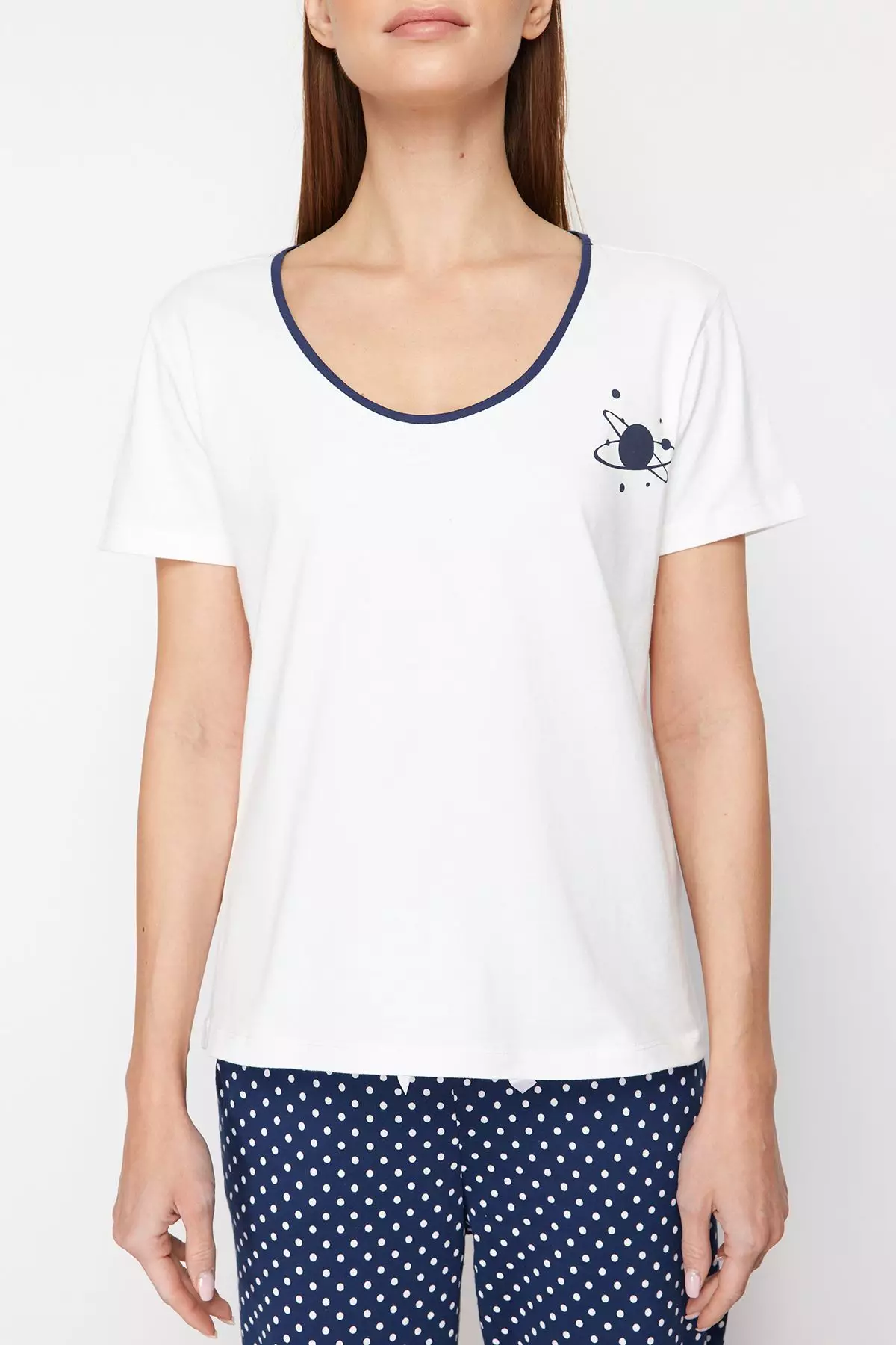 White-Multi Color Cotton Polka Dot Knitted Pajamas Set THMSS24PT00323