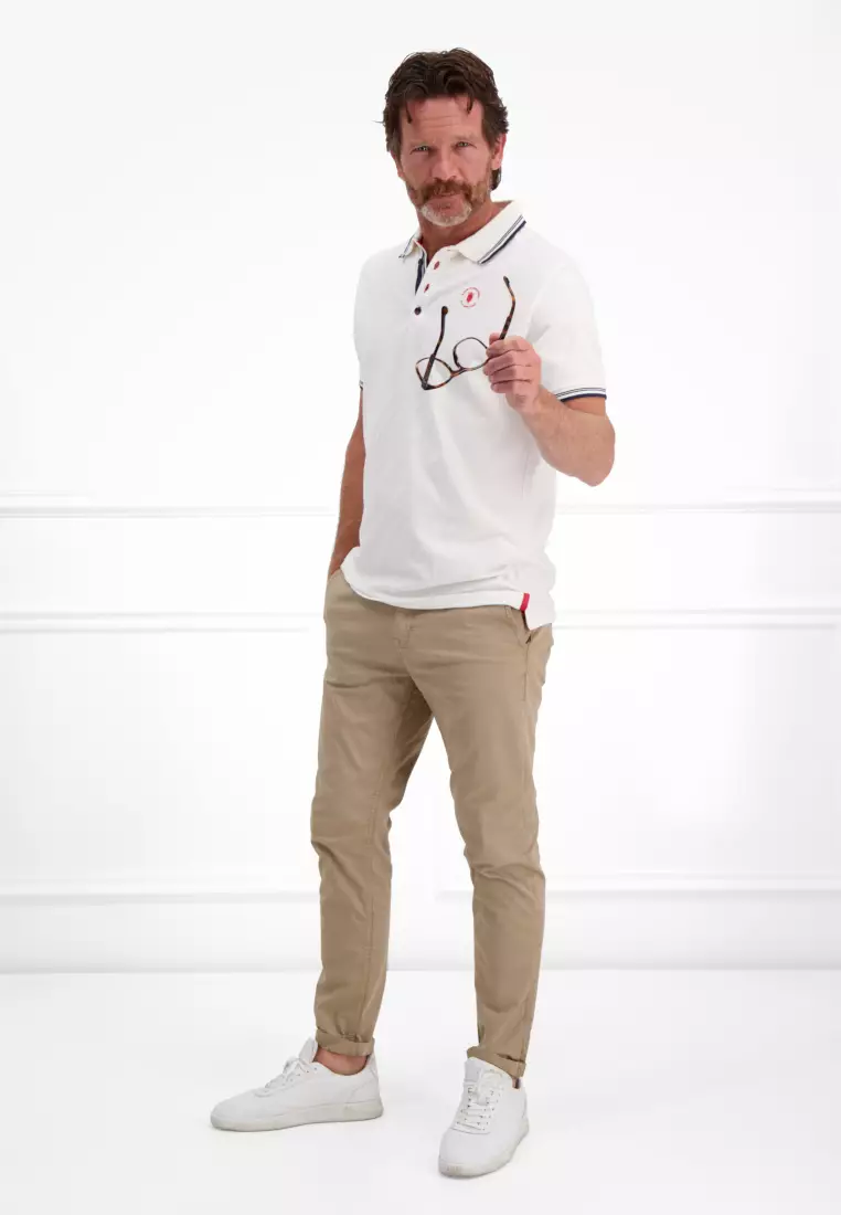 Men White Polo with Black Stripes