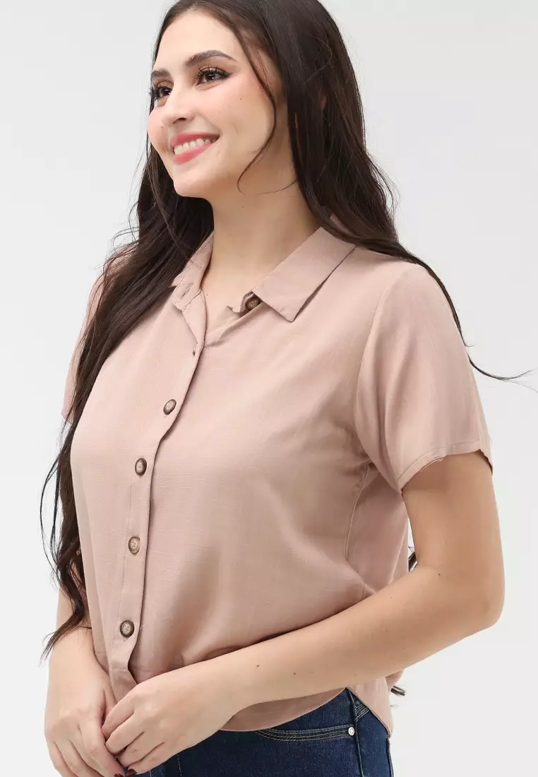 Soft Linen Woven Short Sleeves Blouse