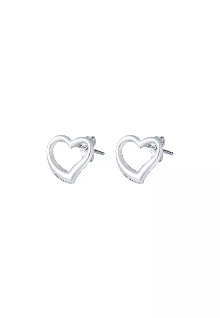 TOMEI Heart Frame Earrings, White Gold 585