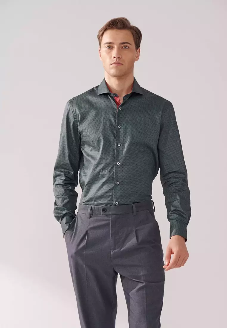 SST&C Green and Red Geometric Print Classic Fit Shirt