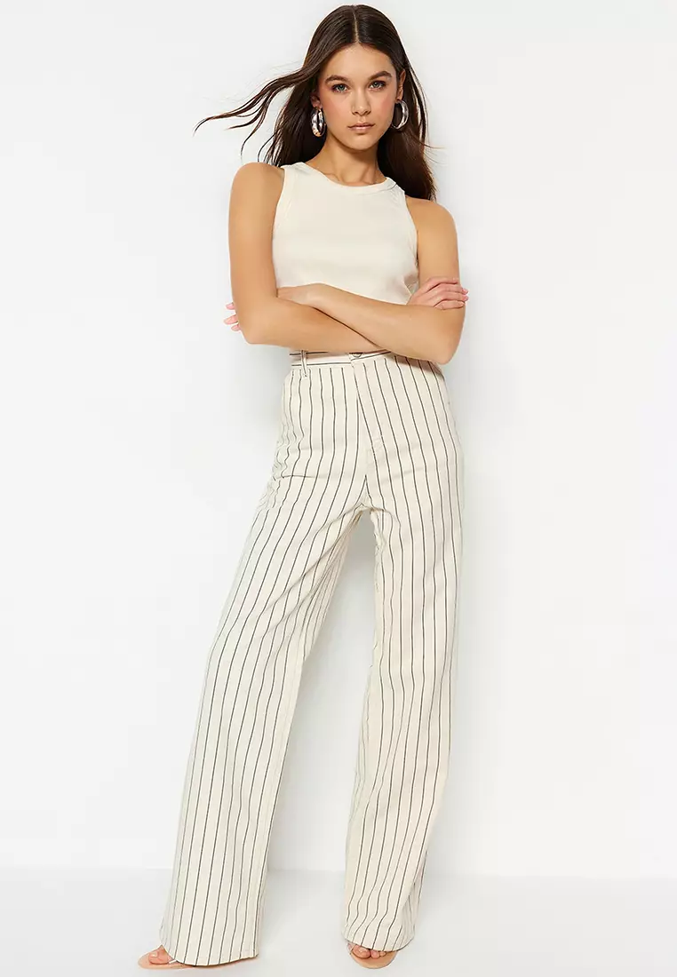 Buy Trendyol Stripe High Waist Denim Pants 2024 Online | ZALORA Philippines