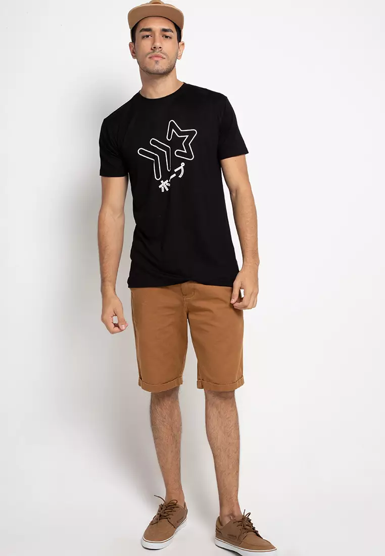 NT227E circle logo outline T-shirt anti kusut Hitam