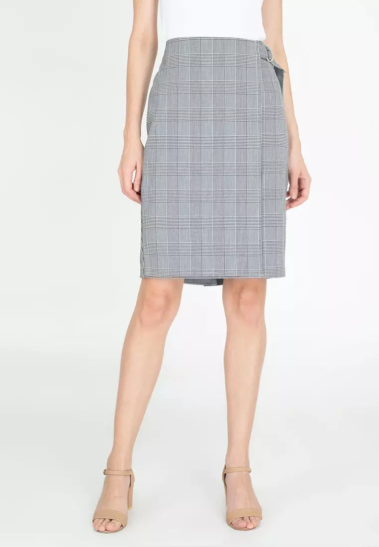 Plaid asymmetrical pencil clearance skirt