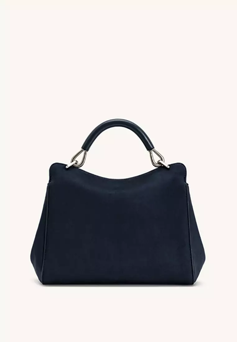 Lucia Classic Faux Suede Top Handle Bag - Navy