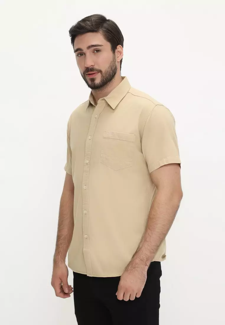 POLICE Kemeja Polos Cotton Cream Regular Fit Pria