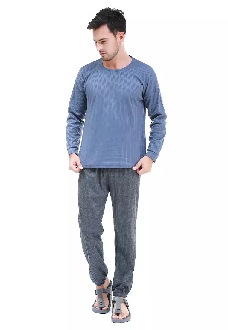 Klicin Setelan Baju Tidur Piyama Pria Polos One Set Sleepwear Pajamas Material Fabric ORIGINAL