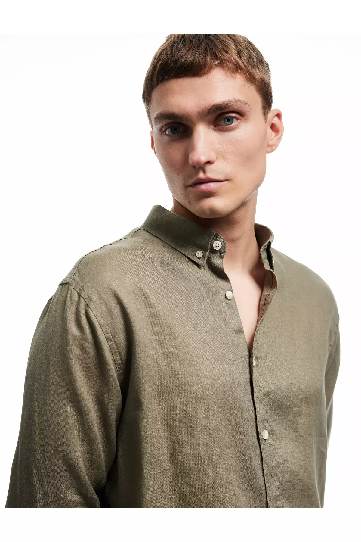 Long Sleeve Regular Fit Button Collar Classic Linen Shirt
