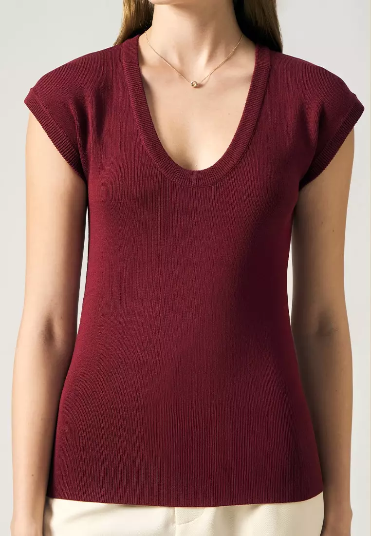 Scoop Neck Flat Knit Top
