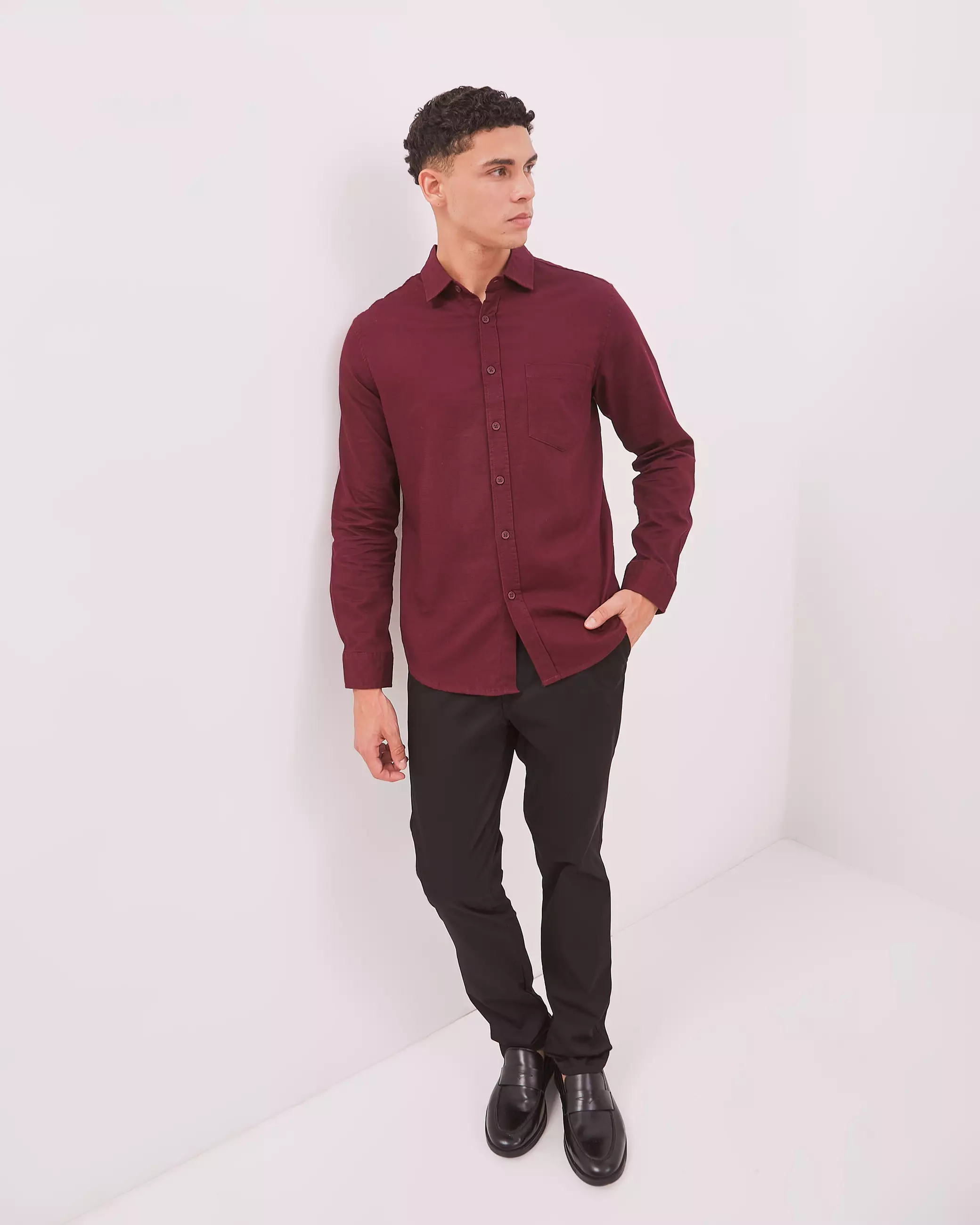 AMK Kemeja Pria Lengan Panjang SHS Henri Ls Burgundy