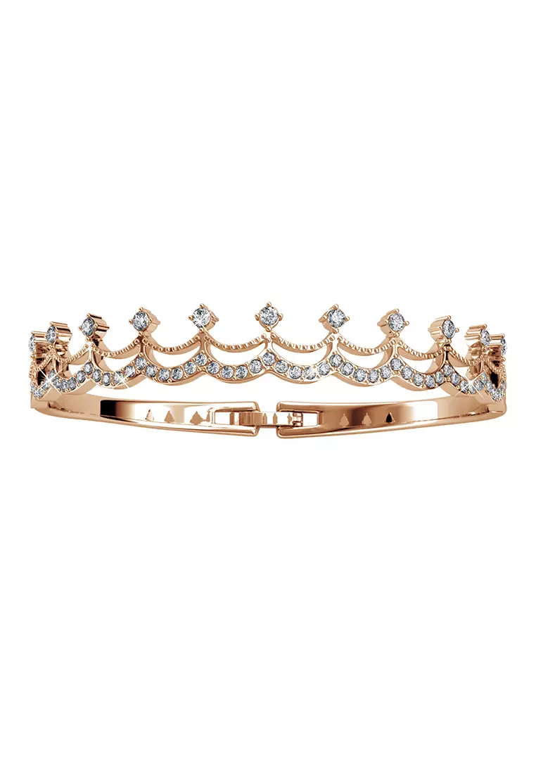 Her Jewellery Crown Diamond Bangle (Rose Gold) - Luxury Crystal Embellishments plated with 18K Gold