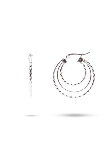 Millenne silver MILLENNE Millennia 2000 Tri-Circle Silver Hoop Earrings with 925 Sterling Silver 40D26AC0C7379FGS_1