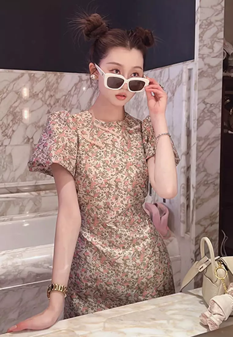 Fashionable Chinese retro buttoned floral cheongsam dress CA122716