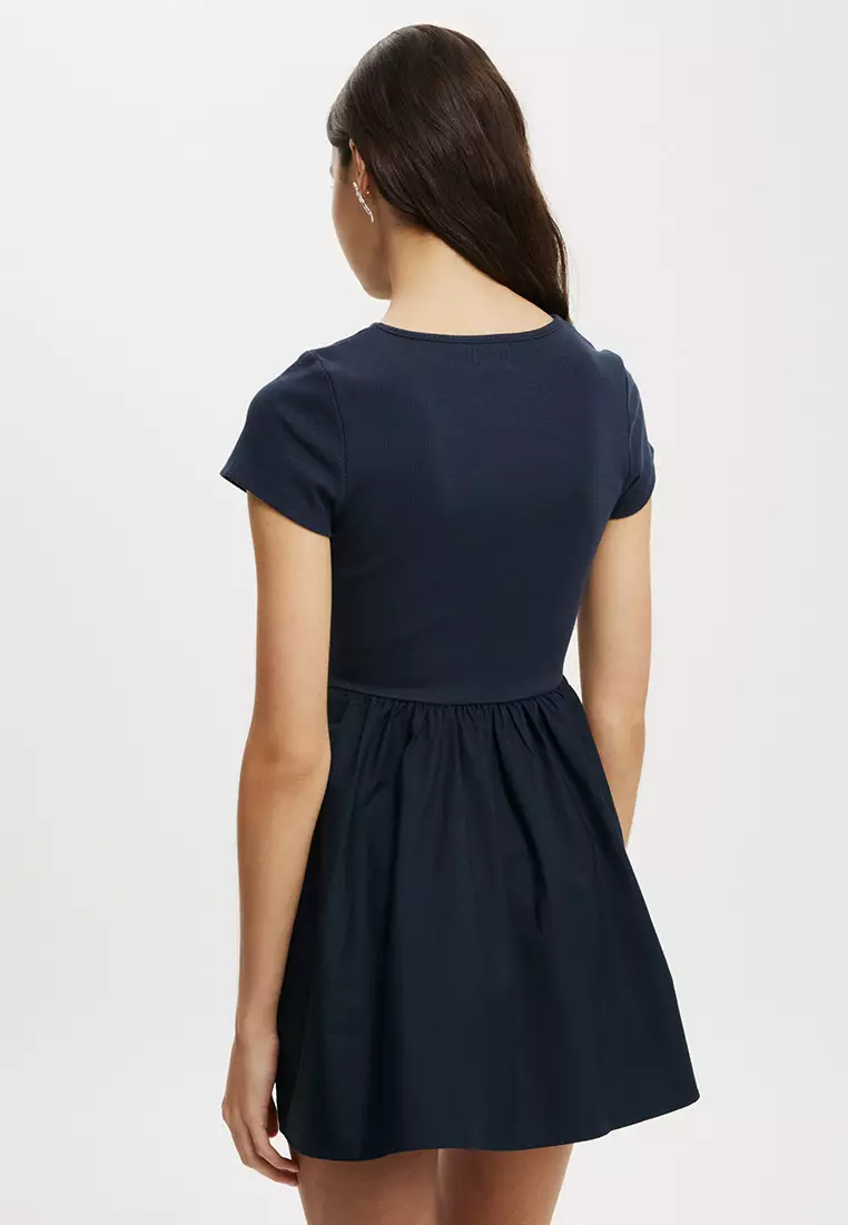Flowy Short Sleeve Overlap Mini Dress White