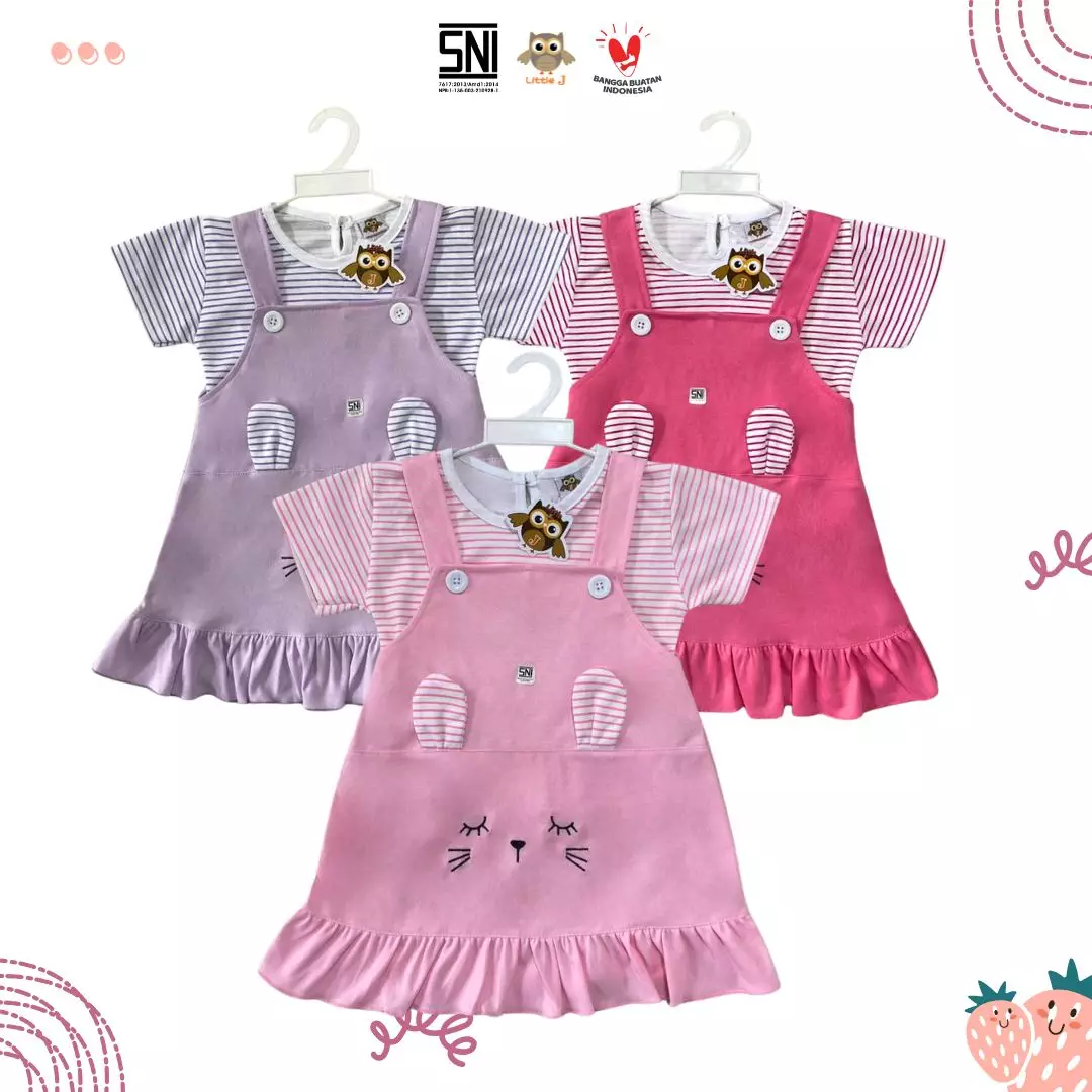 Little J - (Kode 386) Overall Anak Cewek Set Dress Bayi 12-24 Bulan Bahan Katun Premium Adem 
