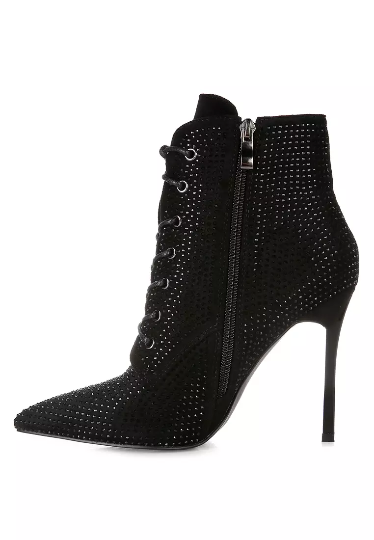 Sepatu bot berlian imitasi suede imitasi warna hitam