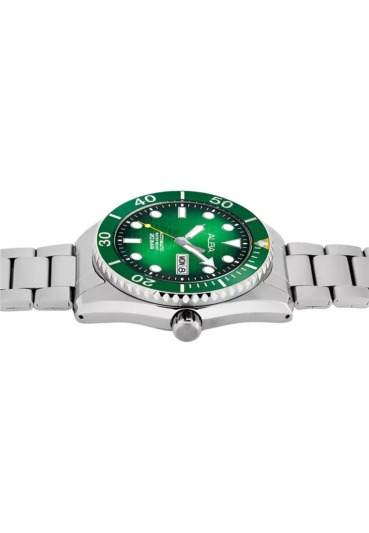 Alba AL4437X1 - Jam Tangan Automatic Pria - Silver Green - Stainless Steel