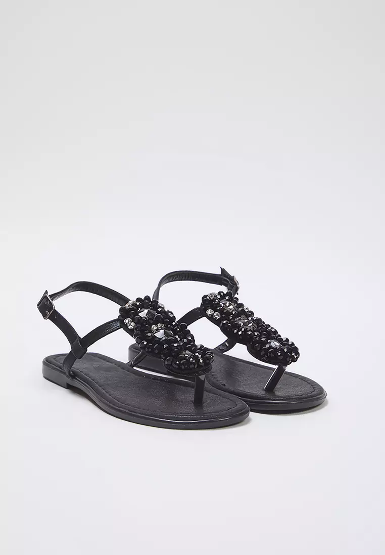 Black Stone Ankle Banded Flip Flops Women Stylish Sandals Takss25Sd00006