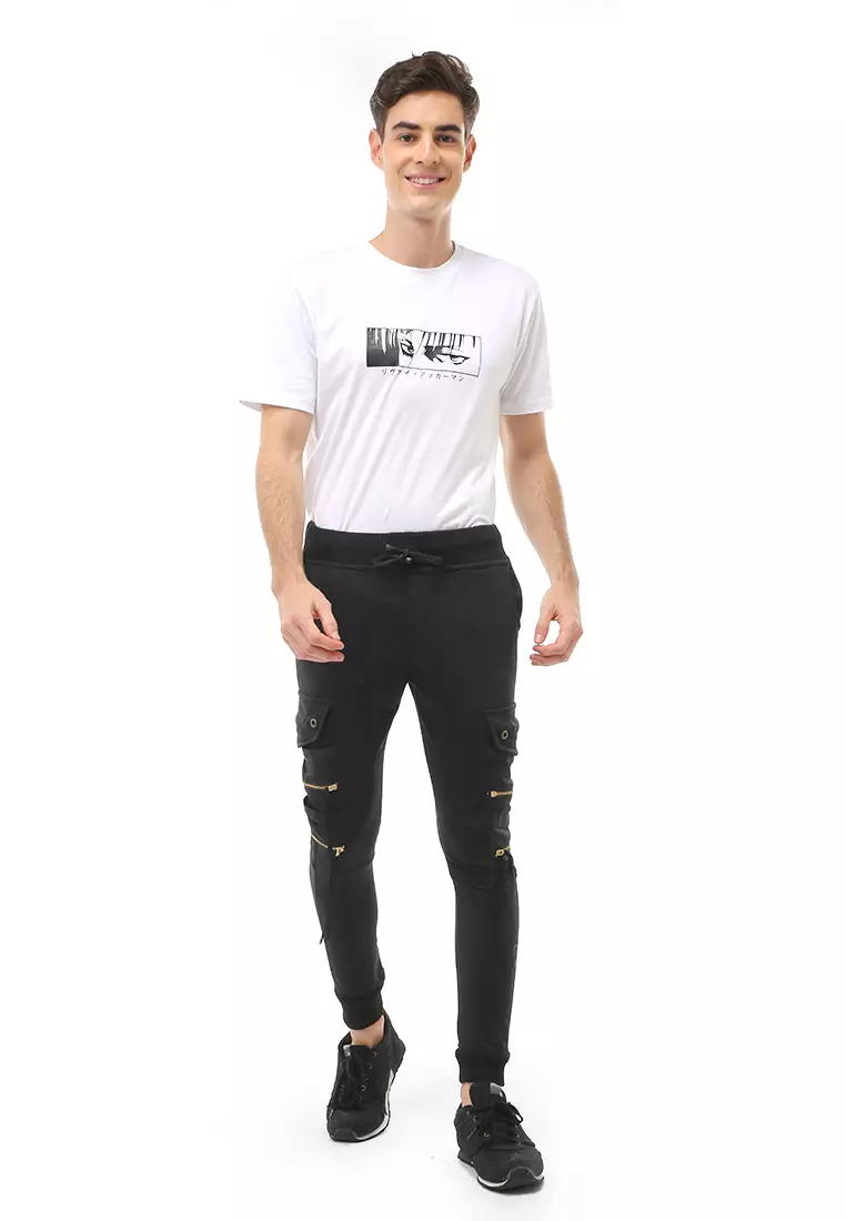 Locko Long Pants Celana Jogger Pria Stylish Double Zipper Material Cotton ORIGINAL - Black