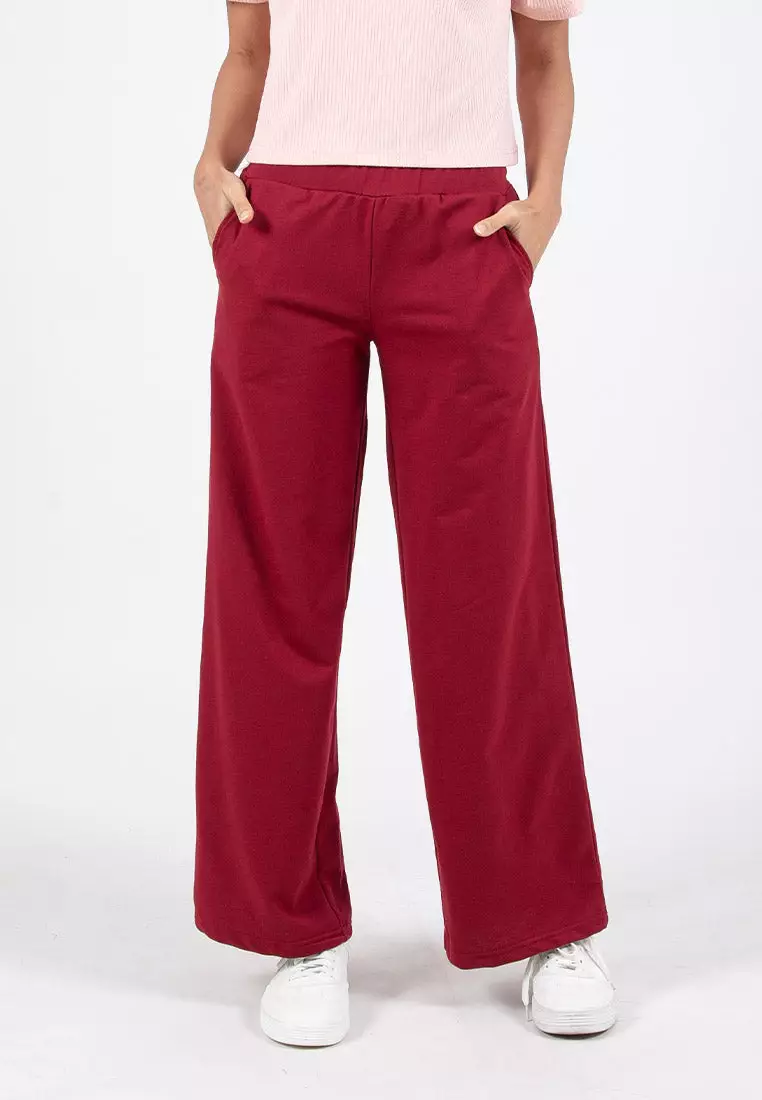 Forest Ladies Cotton Terry Wide Leg Pants Women Casual Long Pants - 810544-56Maroon