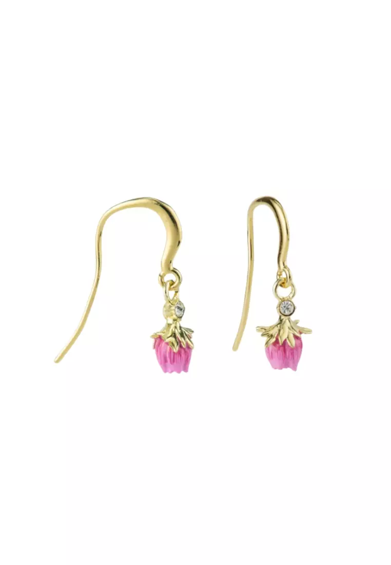 Les Néréides Hook Earing Dangling Rosebud with a White Crystal PROMENADE A BARBIZON [LNAWBB110T/1]