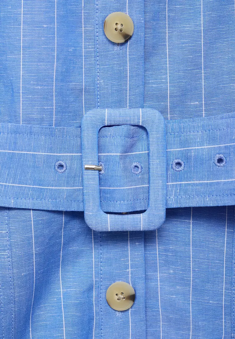 Striped Linen-Blend Shirt-Style Dress