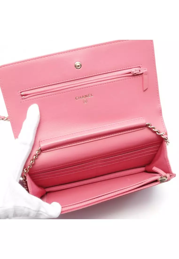 Pre-Loved Chanel matelasse double piece chain wallet lambskin pink gold hardware