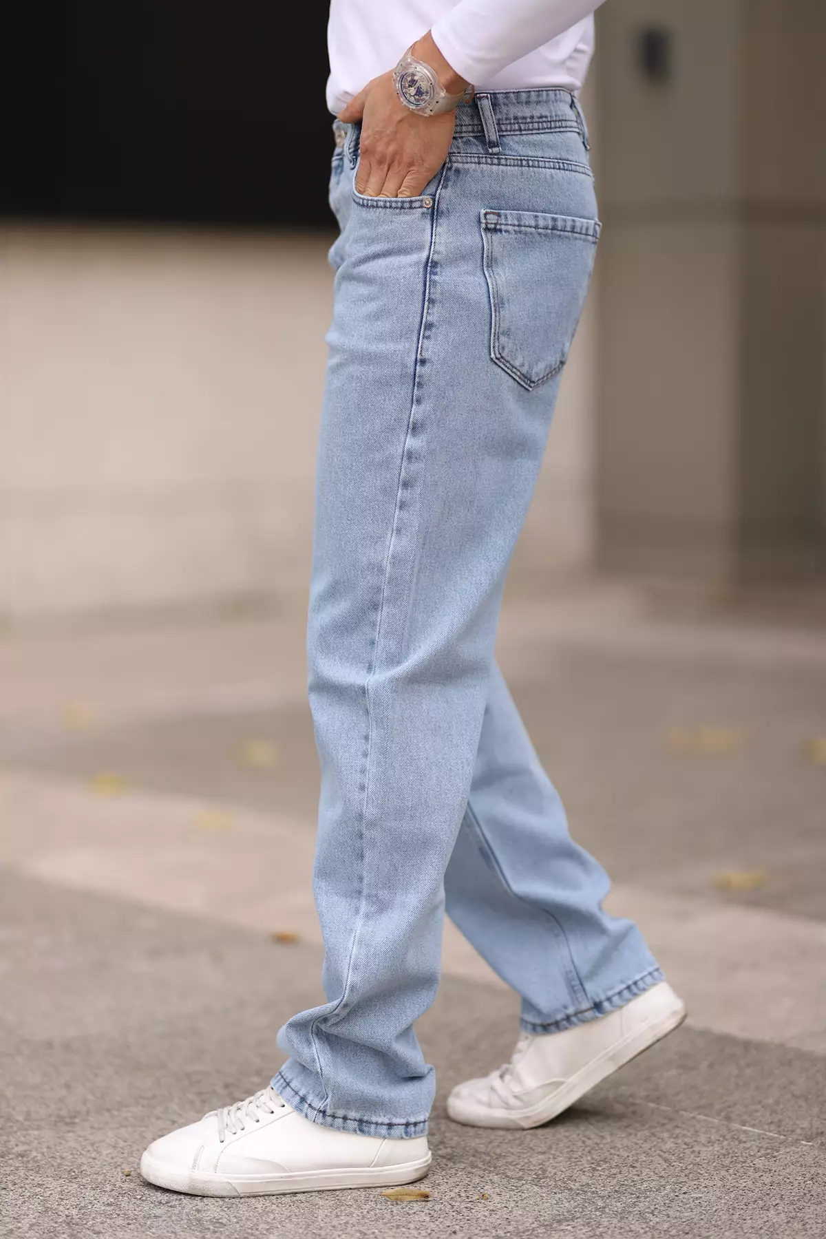 Light Blue 100% Cotton Men's Baggy Fit Jeans Jeans Tmnaw24Je00027